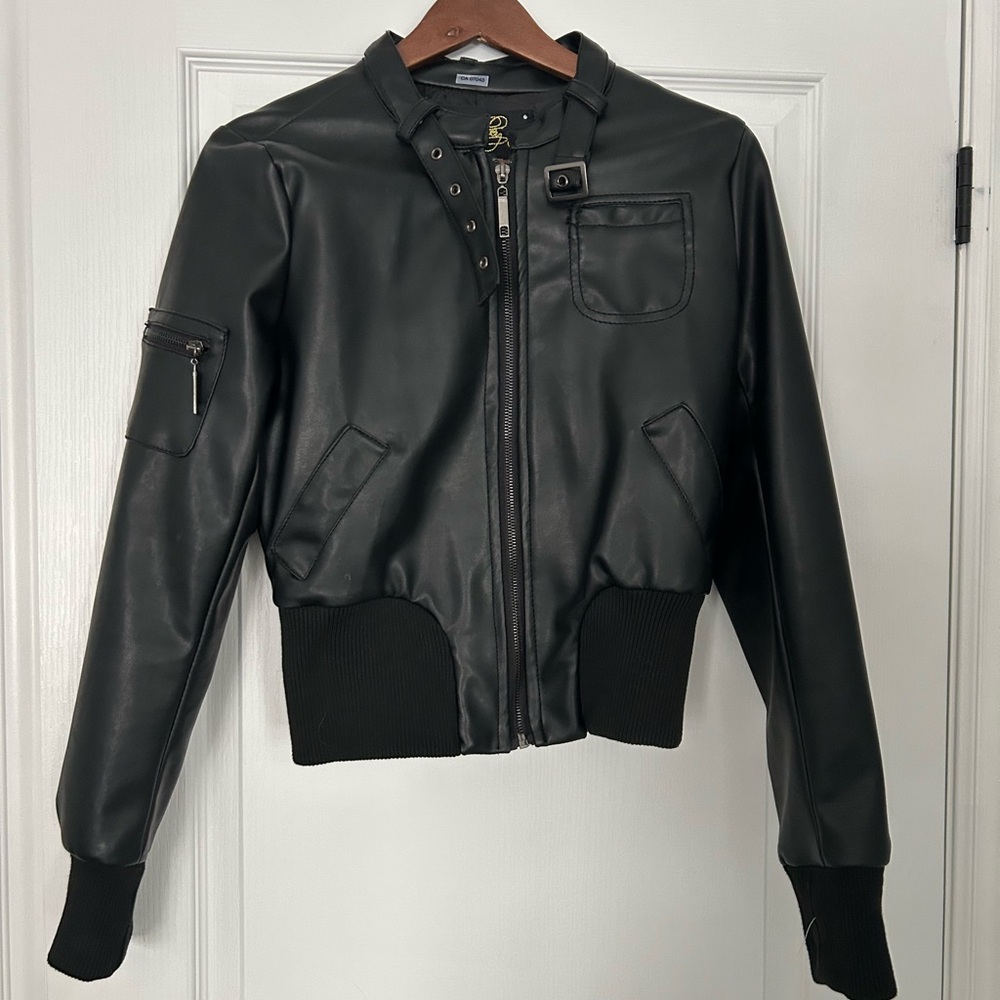 Black Bomber Jacket - faux leather